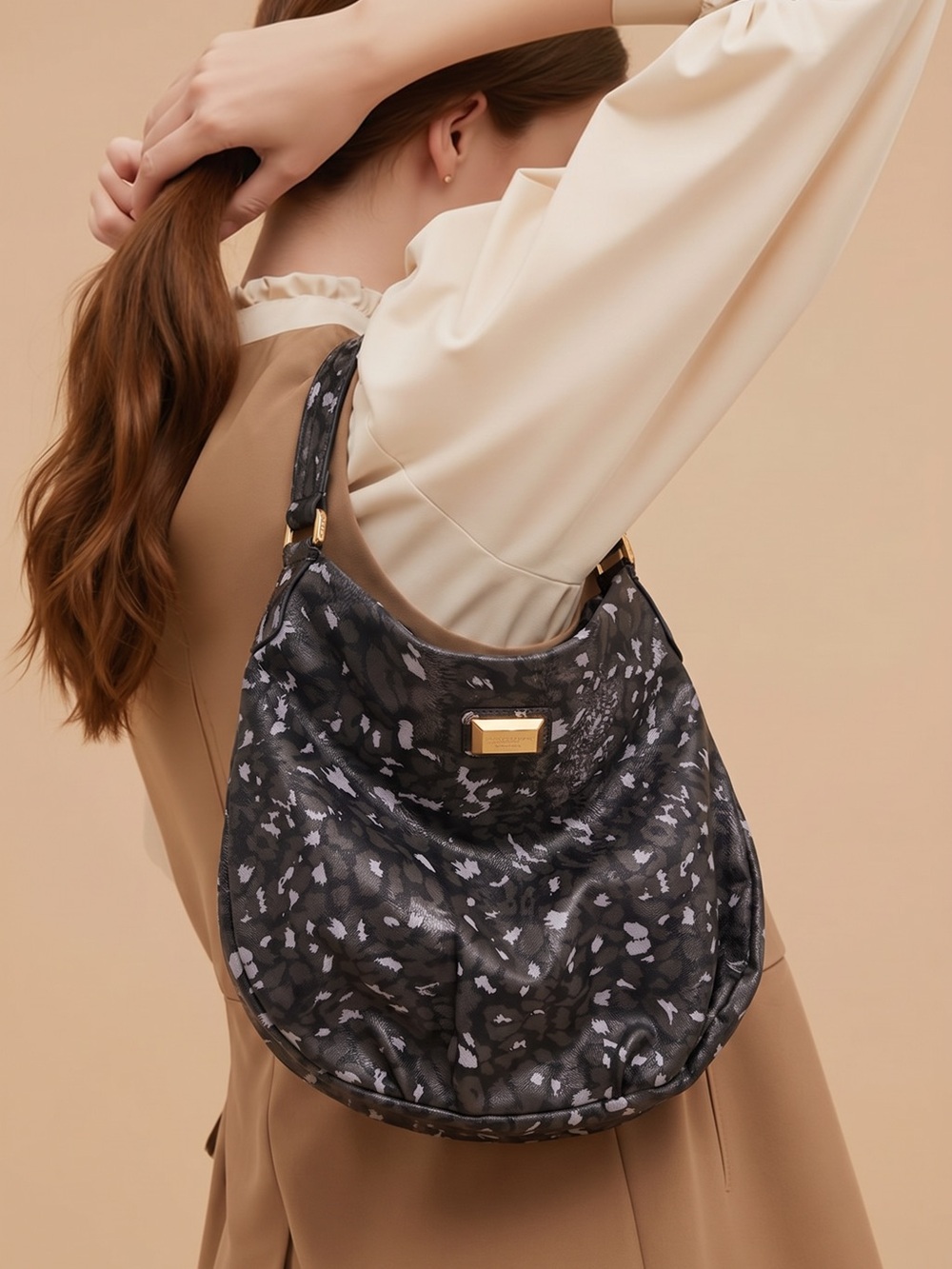 Marc Jacobs Black Patterned Hobo with Gray Accents